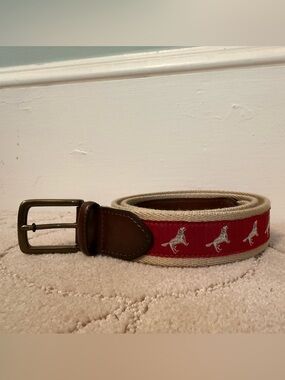 Men’s Red Fox Motif Canvas & Leather Belt – Size 38